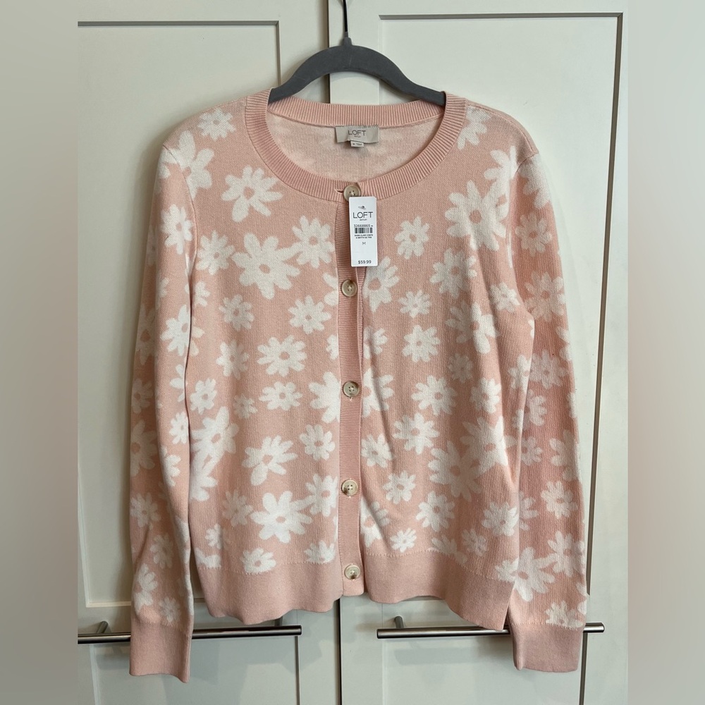 NWT Loft Outlet Pink Flower Print Cardigan